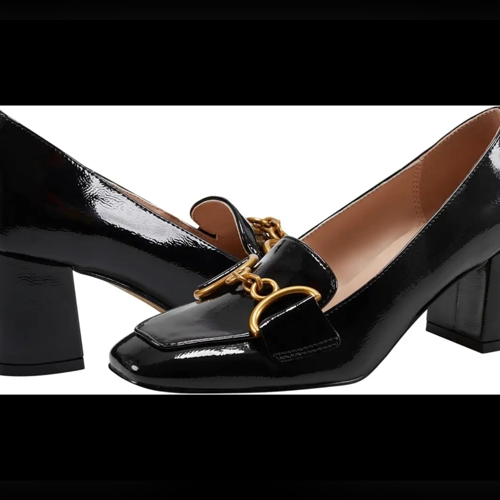 📣 Bandolino® Lucien Block Heels Black Pateht Square Toe Size 7️⃣ 🆕 Box 😍
